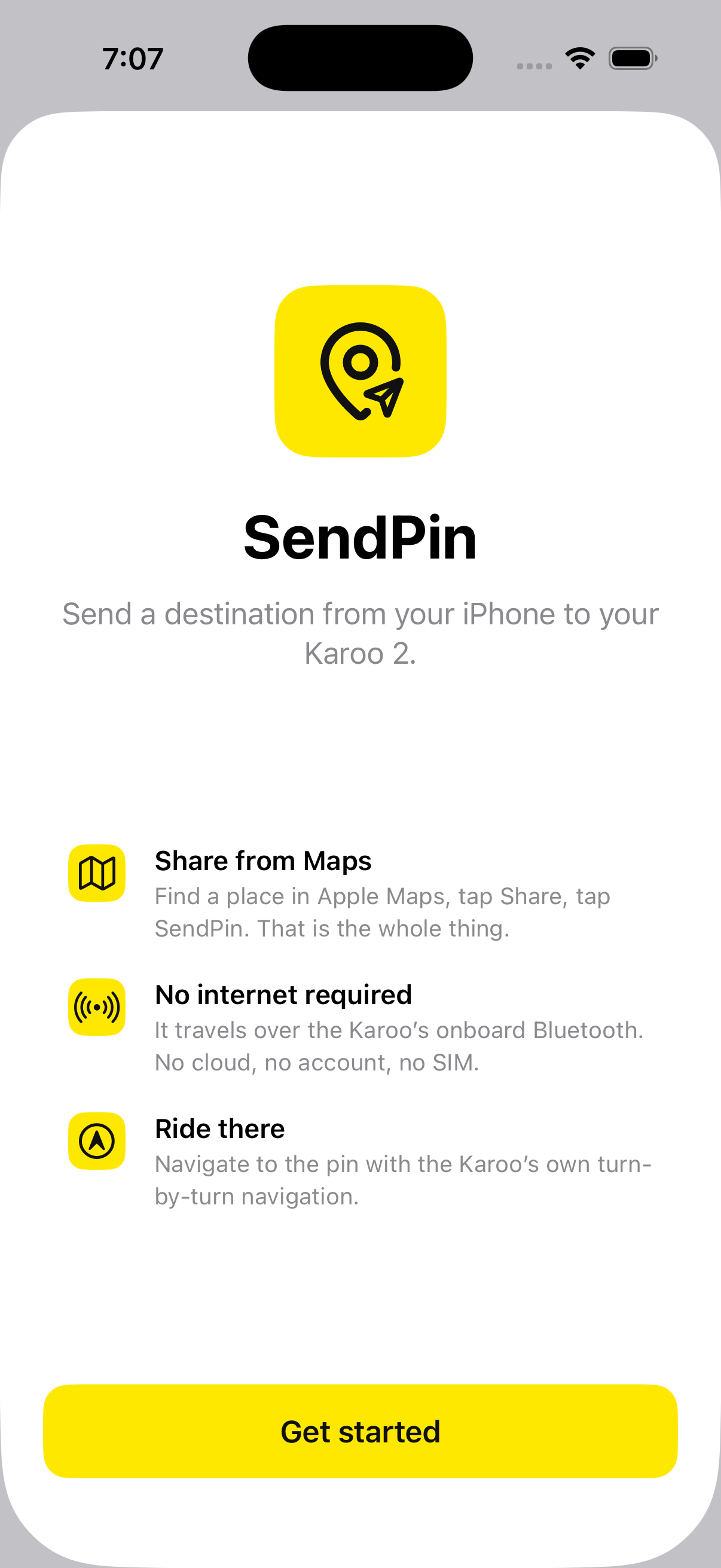The SendPin app on an iPhone