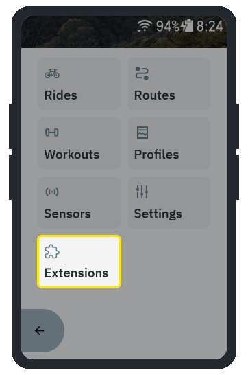 Karoo screens: Extensions, opening SendPin, granting location permission, then the listening toggle
